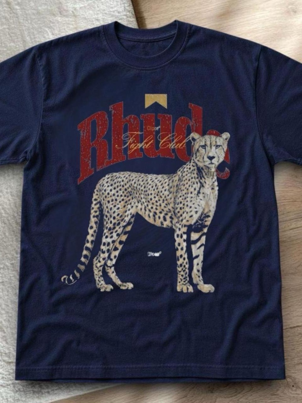 Navy Graphic Cheetah Tee with Red Script